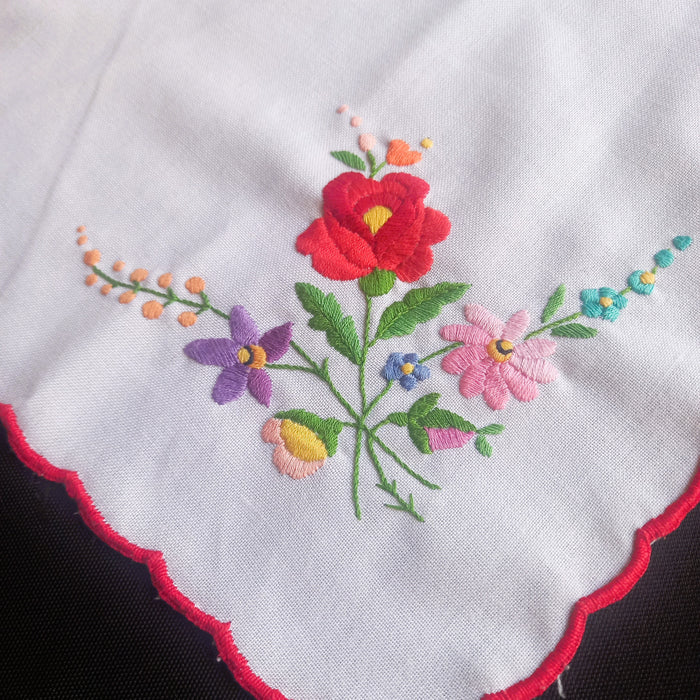 Vintage Hungarian Kalocsai Doily Handmade Floral Table Topper 1970-80s