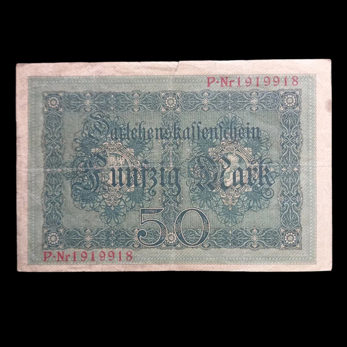 1914 Germany 50 Mark Darlehnskassenschein Banknote Antique WWI Imperial Issue