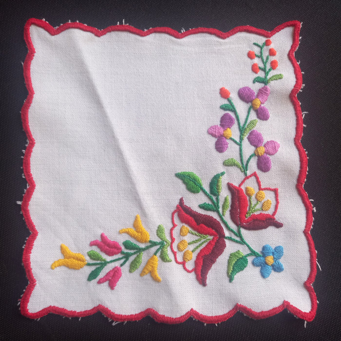 Vintage Hungarian Kalocsa Doily Square Napkin Traditional Textile 1970-80s