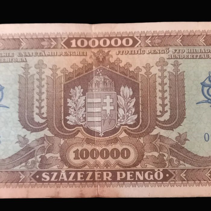 Vintage Banknote 1945 Hungary 100k Százezer Pengő Pair Matching M-Series WWII Currency