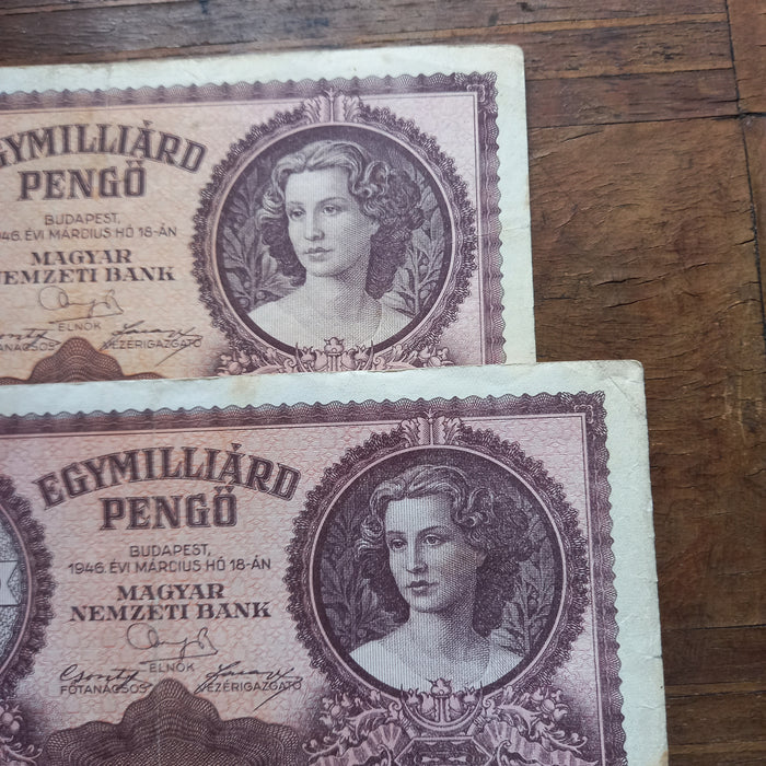 1946 Hungary Banknote 1 Billion Pengo Pair Post WWII Collectible Currency Gift