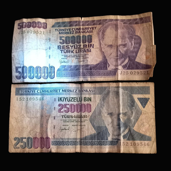 Vintage Banknote Mediterranean Lot 1978 Greece 100 Drachmai 1990s Turkish Lira 250 500K
