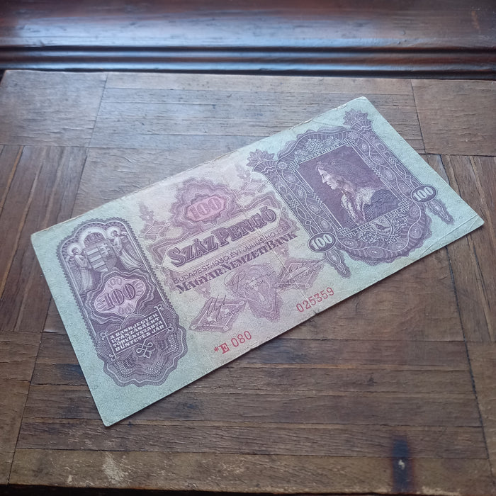 1930 Hungary Banknote 100 Pengő Rare 1944 WWII Star Prefix Emergency Issue