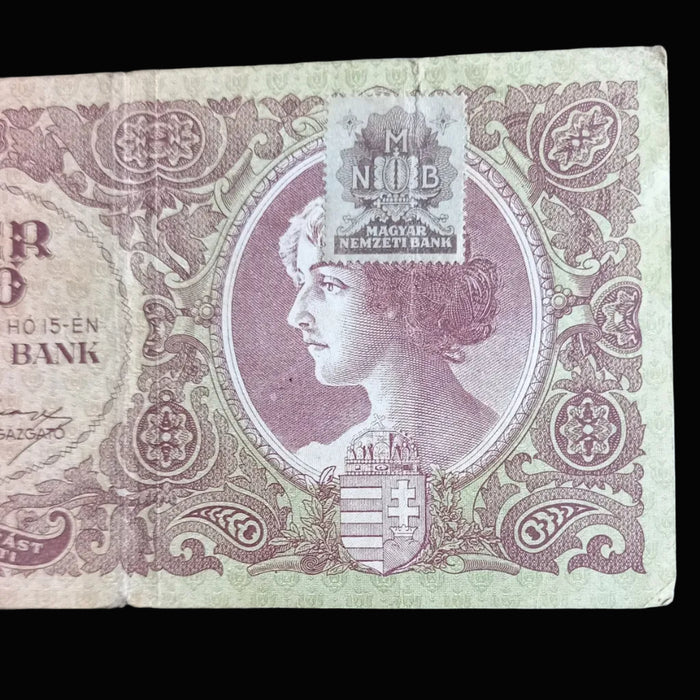 Vintage Banknote 1945 Hungary 10000 Tízezer Pengő STAMPED MNB WWII 047047
