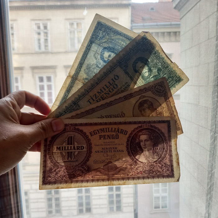 1945-46 Hungary Banknote Pengo Set Post-WWII Hyperinflation Progression Bills