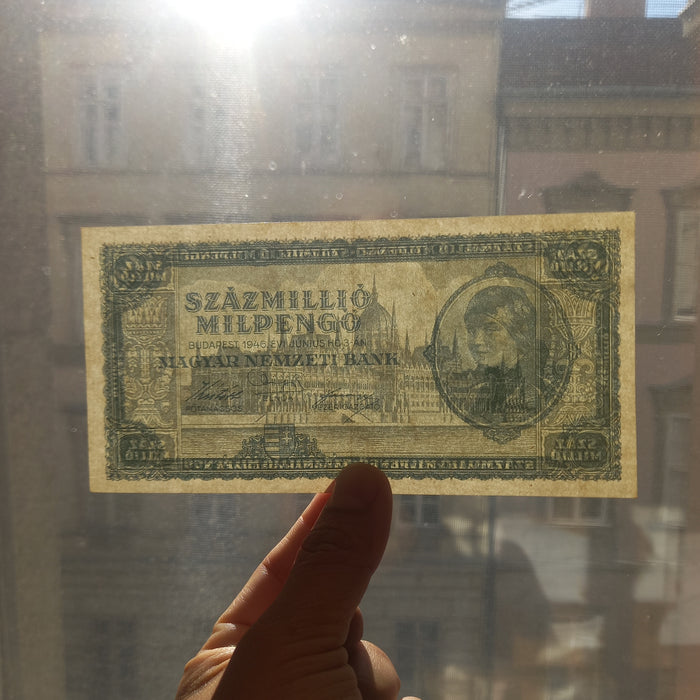 1946 Hungary Banknote One Hundred Million Milpengo Trillion Pengo Bill WW2 AU