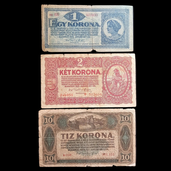 1920 Hungary Banknote Korona Set Rare Star Variant Antique Treasury Relic Bills