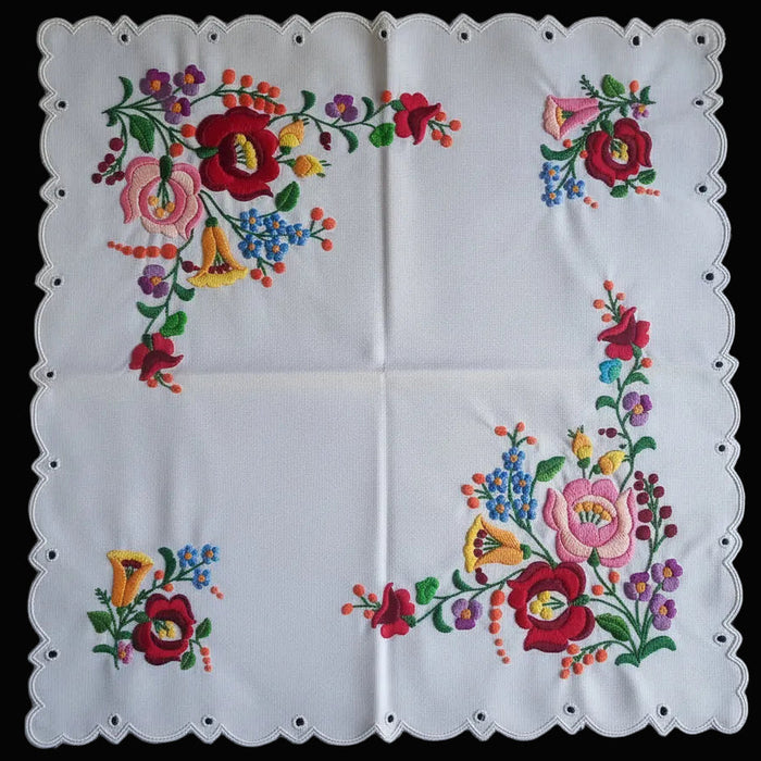 Vintage Hungarian Kalocsa Set Superb Hand Embroidered Floral Table Topper & Doily Mat 1970s