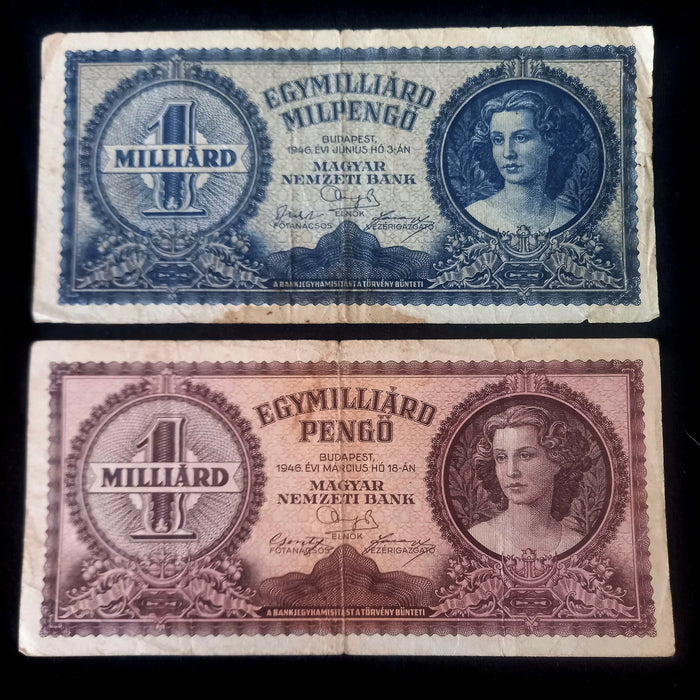 Vintage Banknote 1946 Hungary Billion Egymilliárd Milpengő & Quadrillion Pengő Collectibles