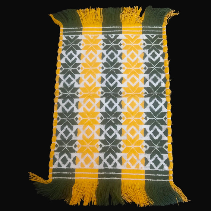 Vintage Hungarian Sárköz Folk Art 3pc Set Table Runner Handwoven Loom Cotton Mat 1960s