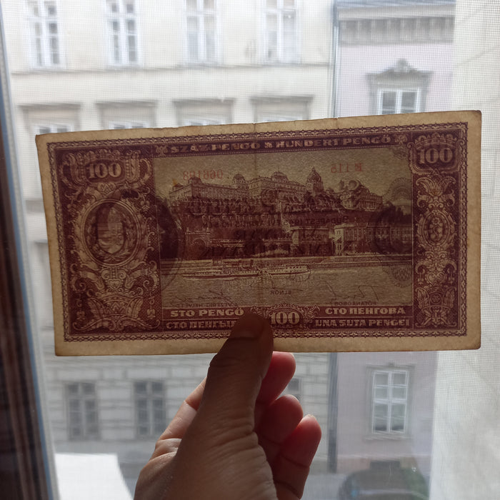 1945 Hungary Banknote 100 Pengő Banknote Vintage Fortress of the Danube