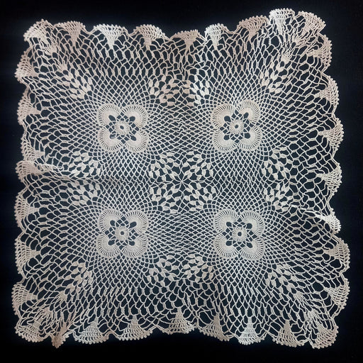hungarian Csetneki Crochet Lace Crocheted doily with floral patterns on a black background