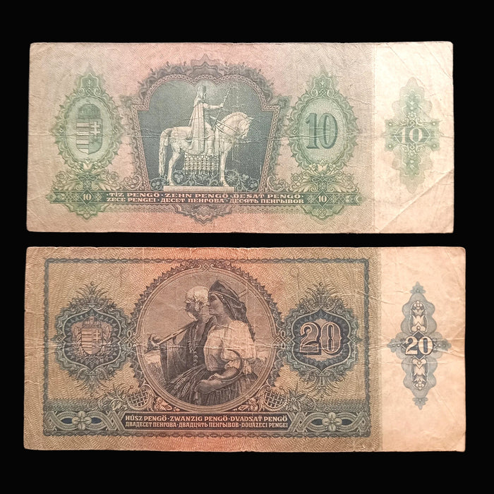 Vintage Banknote 1936-1941 Hungary Pengő Set 10 20 Tíz Húsz Collectible Paper Money Europe