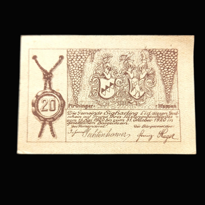 Antique Banknote 1920 Austria Sigharting Notgeld Emergency Money 10 & 20 Heller Pair