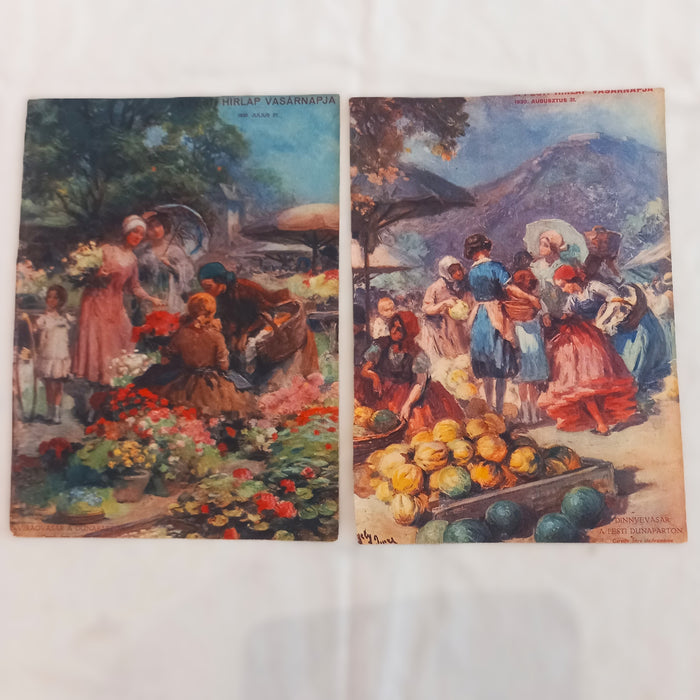 Vintage Ephemera Art Prints 1930 Hungarian Harvest Folk Peasant Landscape Glatz Kunffy