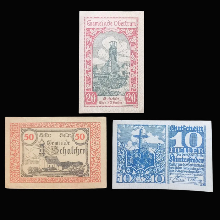 Antique Banknote Notgeld 1920 Austria Alpine Town Church 9pc Set Emergency Money Excellent