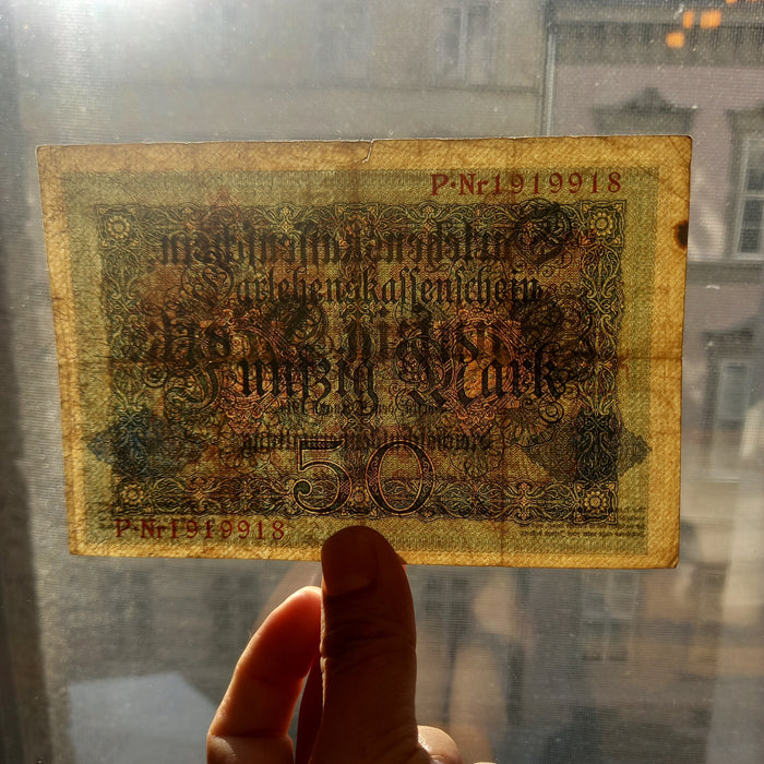 1914 Germany 50 Mark Darlehnskassenschein Banknote Antique WWI Imperial Issue