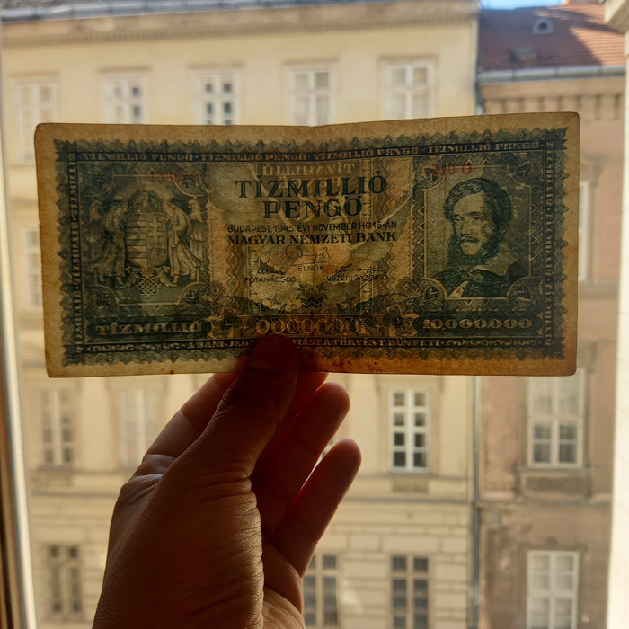 Vintage Banknote 1945 Hungary 10K Stamped, 100K, 10M Pengő Currency Progression Set