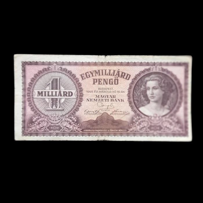 1946 Hungary Banknote 1 Billion Pengo Historic Economic Collapse Monetary Art
