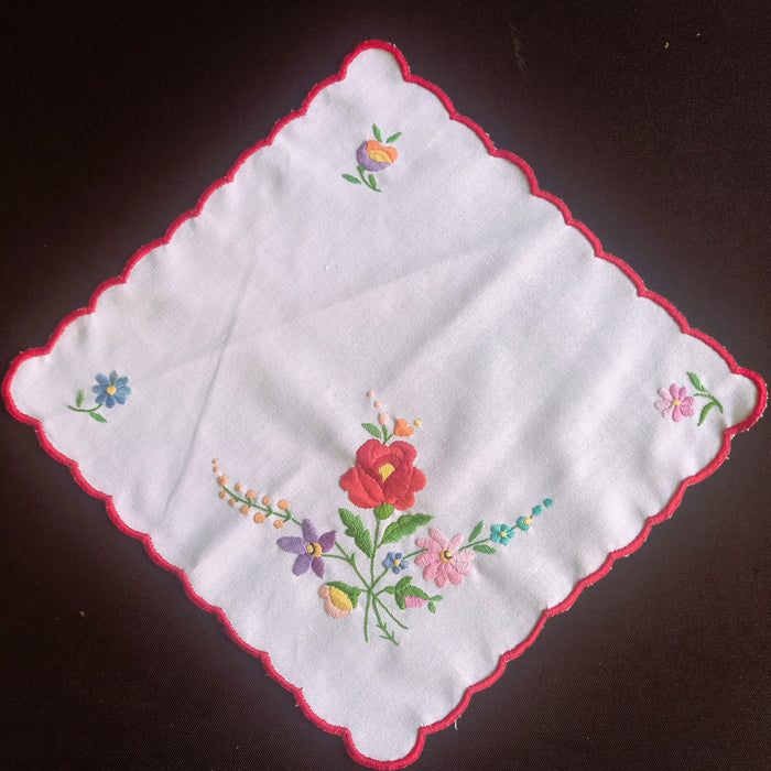 Vintage Hungarian Kalocsai Doily Handmade Floral Table Topper 1970-80s