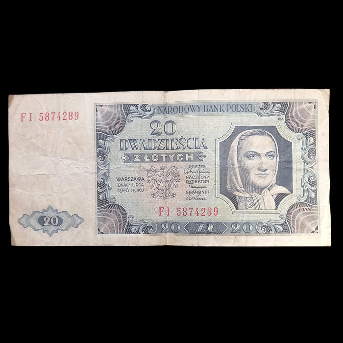 1948 Poland 20 Złotych Banknote Rare FI Series Issue Post-WWII Money