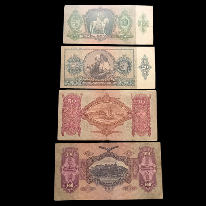 Vintage Banknote 1930-1941 Hungary Pengő 4pc Set 10 20 50 100 Old Paper Money Excellent