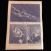 Vintage newspaper or magazine page with space-themed images and text on a dark background