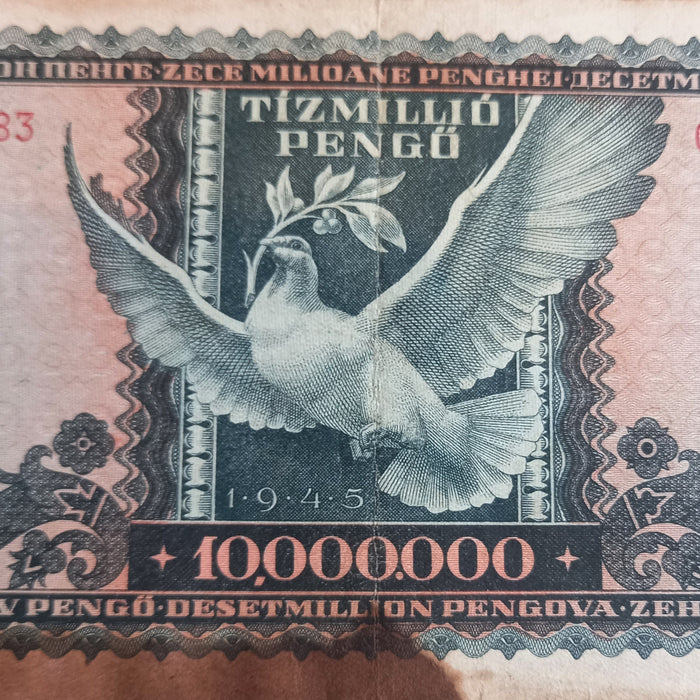 Vintage Banknote 1945 Hungary 10,000,000 Tízmillió Pengő 8-Note WWII Survivor Set