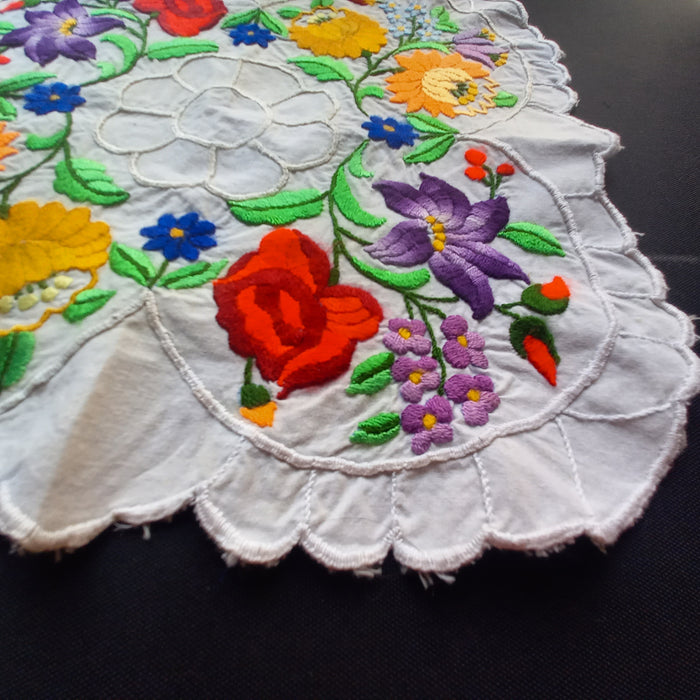 Vintage Hungarian Kalocsa Table Topper Centerpiece Floral Handmade 1970-80s