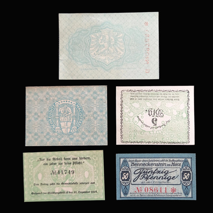Antique Banknote 1917-1921 Germany Notgeld Frankfurt Borkum Thale Schkeuditz Harz Set