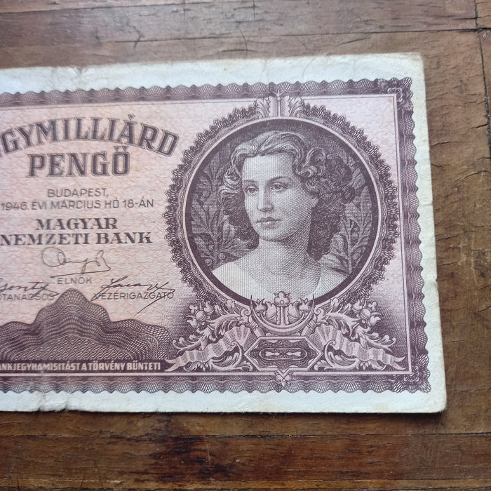 1946 Hungary Banknote 1 Billion Pengo Historic Economic Collapse Monetary Art