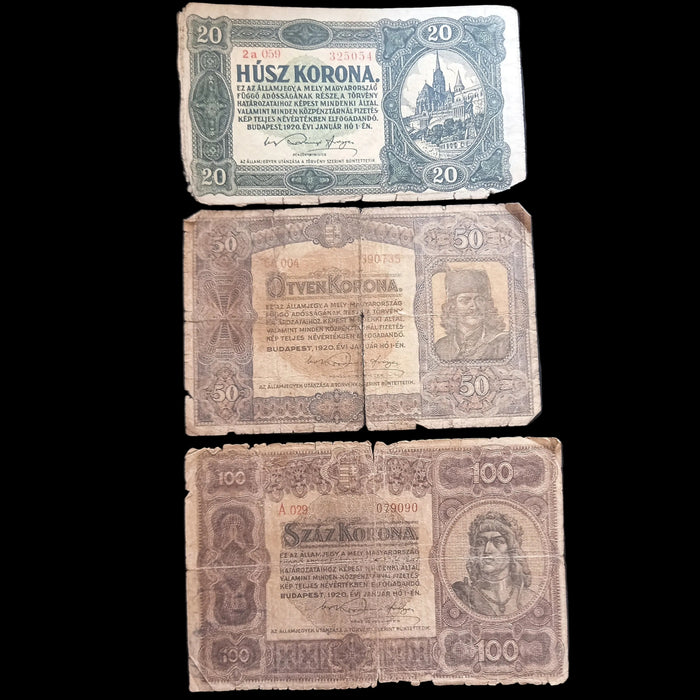 1920 Hungary Banknote Korona Set Rare Star Variant Antique Treasury Relic Bills