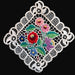 Decorative lace doily with embroidered flowers on a black background in hungarian kalocsa style