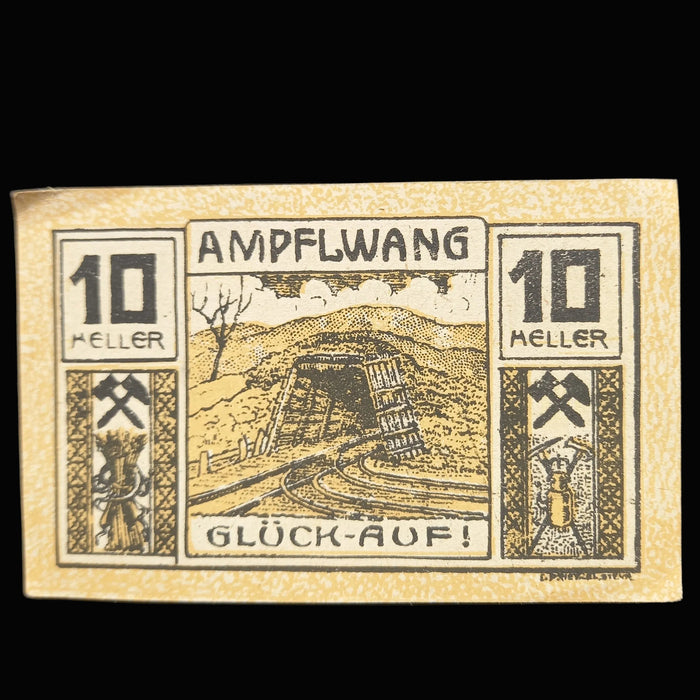 Antique Banknote 1920 Austria Ampflwang Notgeld Set 20 & 10 Heller Emergency Currency