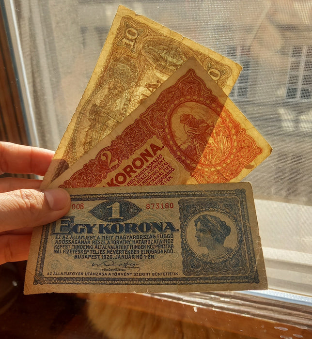 1920 Hungary Banknote Korona Set 1 2 10 Antique Bills Post-WWI Europe Currency