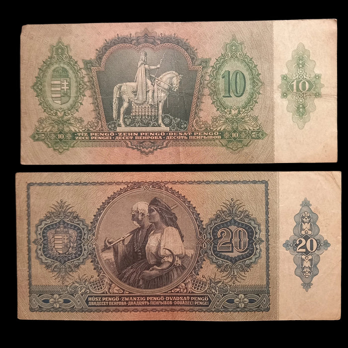 Vintage Banknote 1930-1941 Hungary Pengő 4pc Set 10 20 50 100 Old Paper Money Excellent
