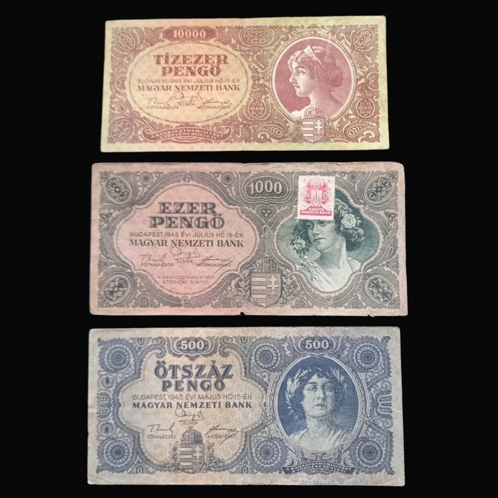 Vintage Banknote 1945 Hungary Pengő 3pc Set Lady Portrait Hyperinflation Currency Europe