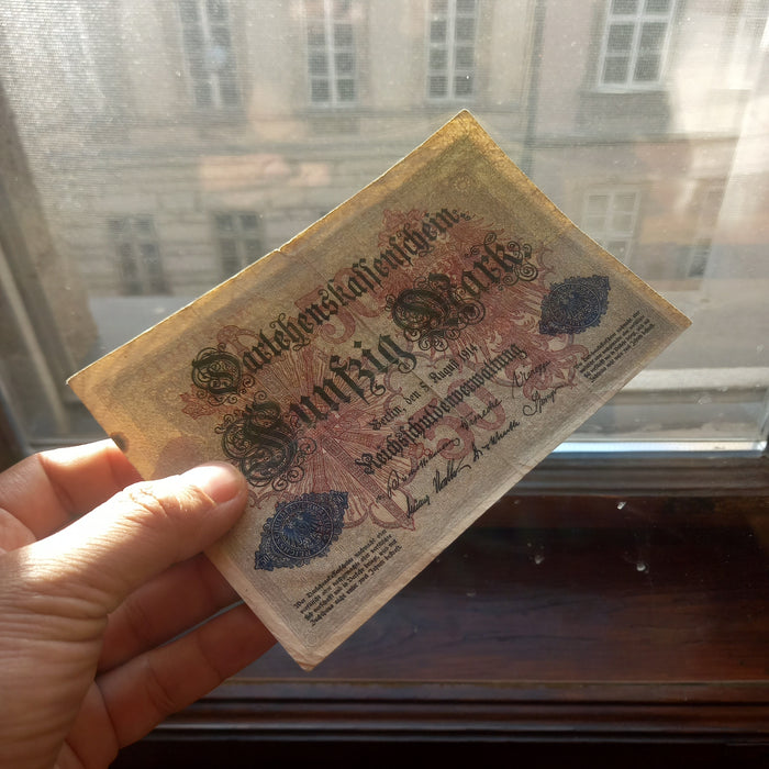 1914 Germany 50 Mark Darlehnskassenschein Banknote Antique WWI Imperial Issue