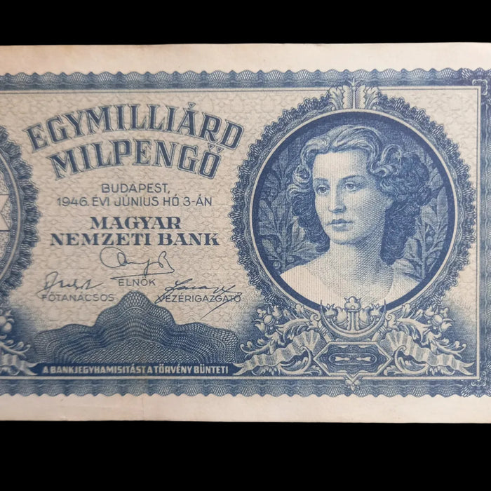 1946 Hungary Banknote One Billion Milpengo Quadrillion Pengo Hyperinflation Bill AU