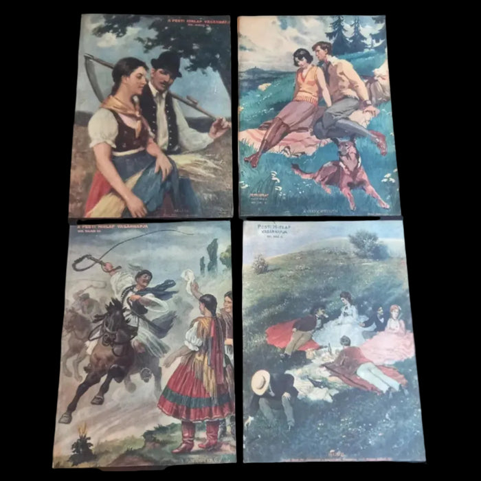 1931 Vintage Ephemera Art Prints Countryside Romance Hungarian Deco Nostalgic Paper Set