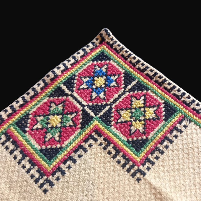 Vintage Hungarian Folk Art Doily Yellow Square Napkin Rustic Handmade 1960s