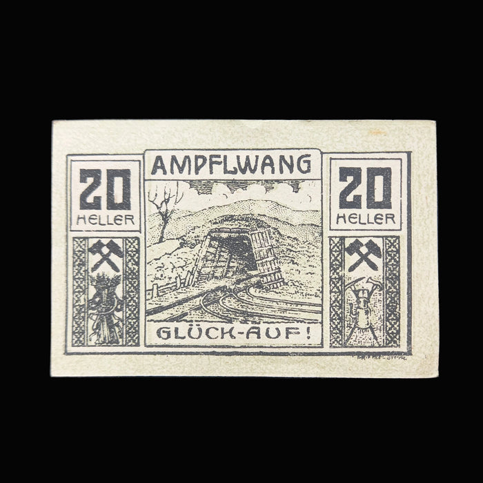 Antique Banknote 1920 Austria Ampflwang Notgeld Set 20 & 10 Heller Emergency Currency