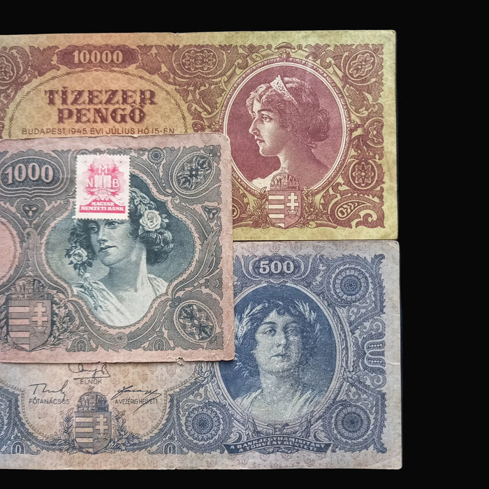 Vintage Banknote 1945 Hungary Pengő 3pc Set Lady Portrait Hyperinflation Currency Europe