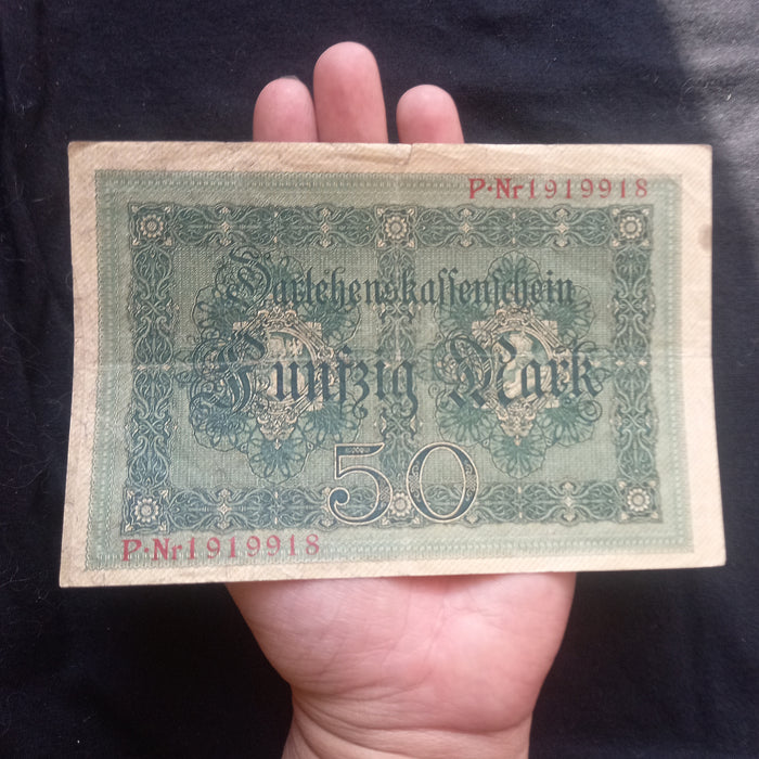1914 Germany 50 Mark Darlehnskassenschein Banknote Antique WWI Imperial Issue
