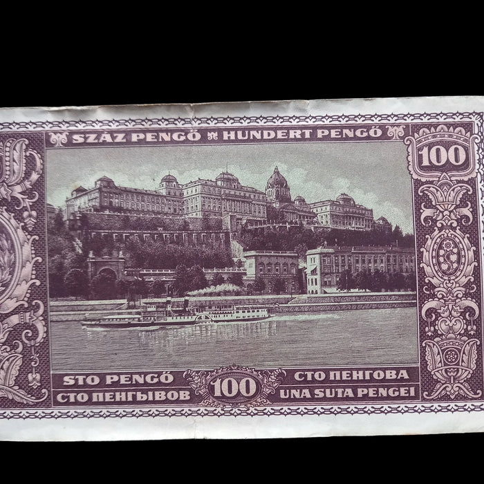 1945 Hungary Banknote 100 Pengő Banknote Vintage Fortress of the Danube