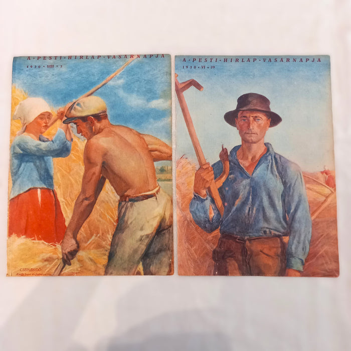 Vintage Ephemera Art Prints 1930 Hungarian Harvest Folk Peasant Landscape Glatz Kunffy