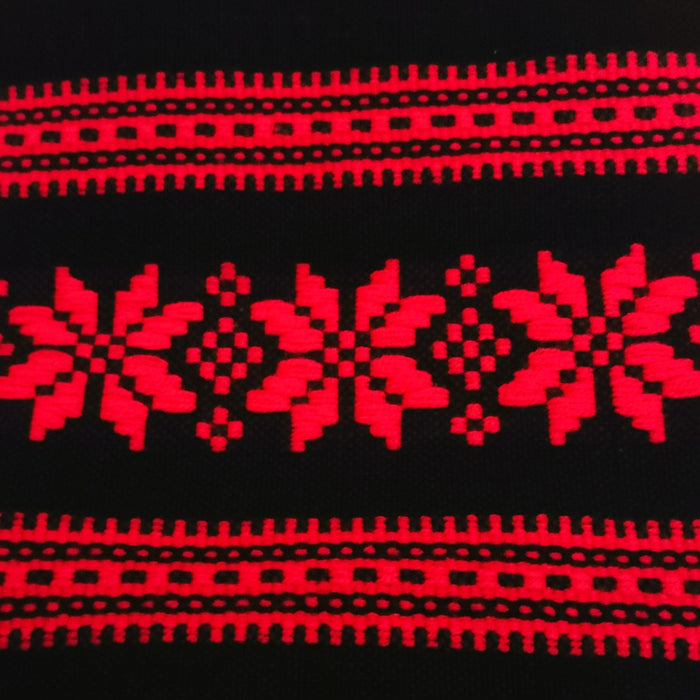 Vintage Hungarian Folk Art Doily Red Black Star Fringe Bohemian Handmade 1960s
