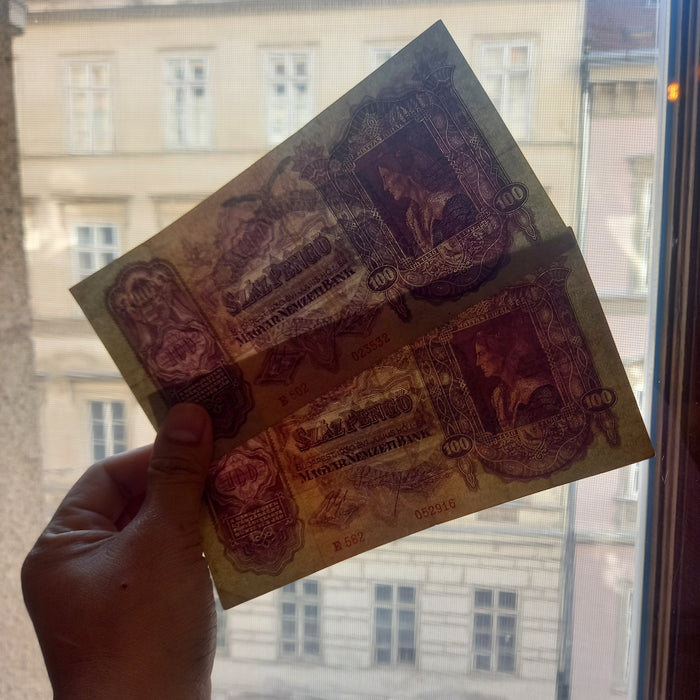 1930 Hungary Banknote 100 Pengo Pair Vibrant Purple E-Series Old World Money
