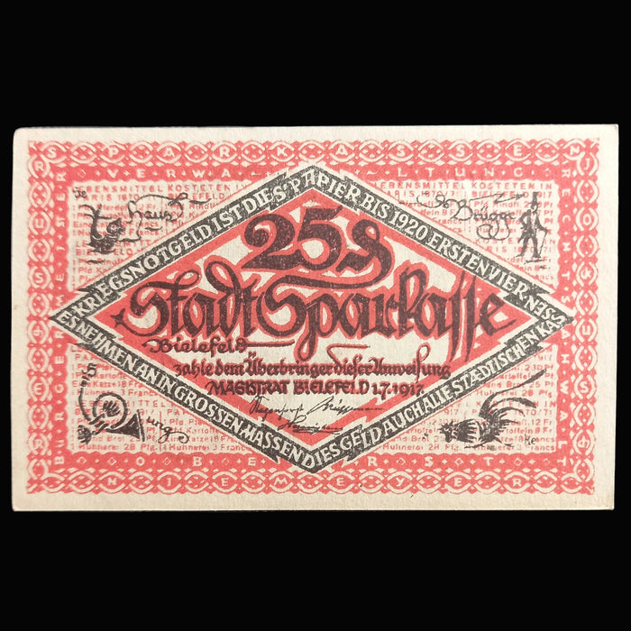 Antique Banknote 1917 Germany WWI Bielefeld 25 Pfennig Smiling Rutabaga Turnip Notgeld