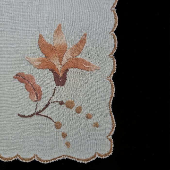 Vintage Hungarian Kalocsa Doily Set of 6 Rustic Autumn Farmhouse Napkins 1970-80s